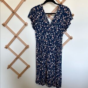 Kaileigh Blue Flutter Sleeve V-Neck Midi Dress